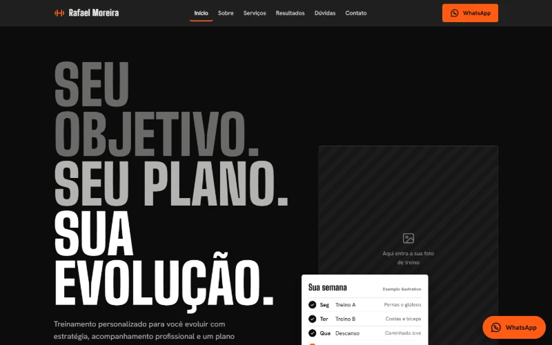 Tela inicial do site de exemplo do personal trainer Rafael Moreira